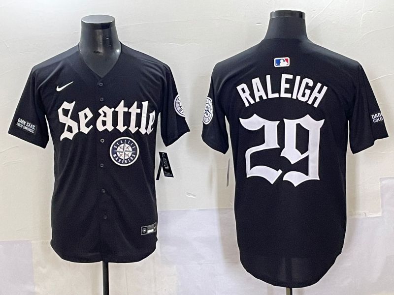 Men 2025 Seattle Mariners 29 Raleigh Black Five generations Joint Name Nike MLB Jersey style 62348